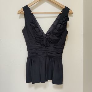 Kate Spade Black Silk Roses Peplum Top
